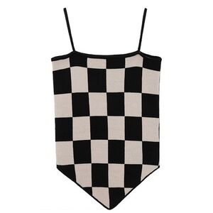 MISS SPARKLING Black and White Checkered Tank Top